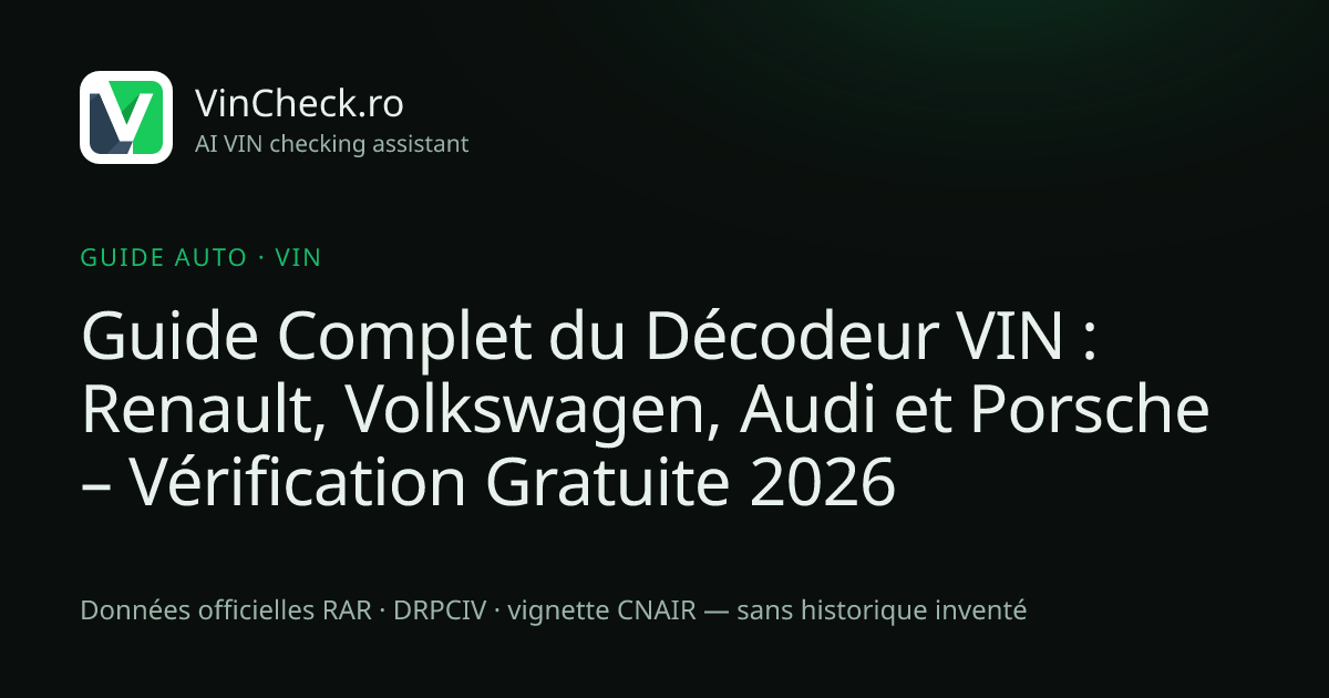 Guide Complet du Décodeur VIN : Renault, Volkswagen, Audi et Porsche – Vérification Gratuite 2026