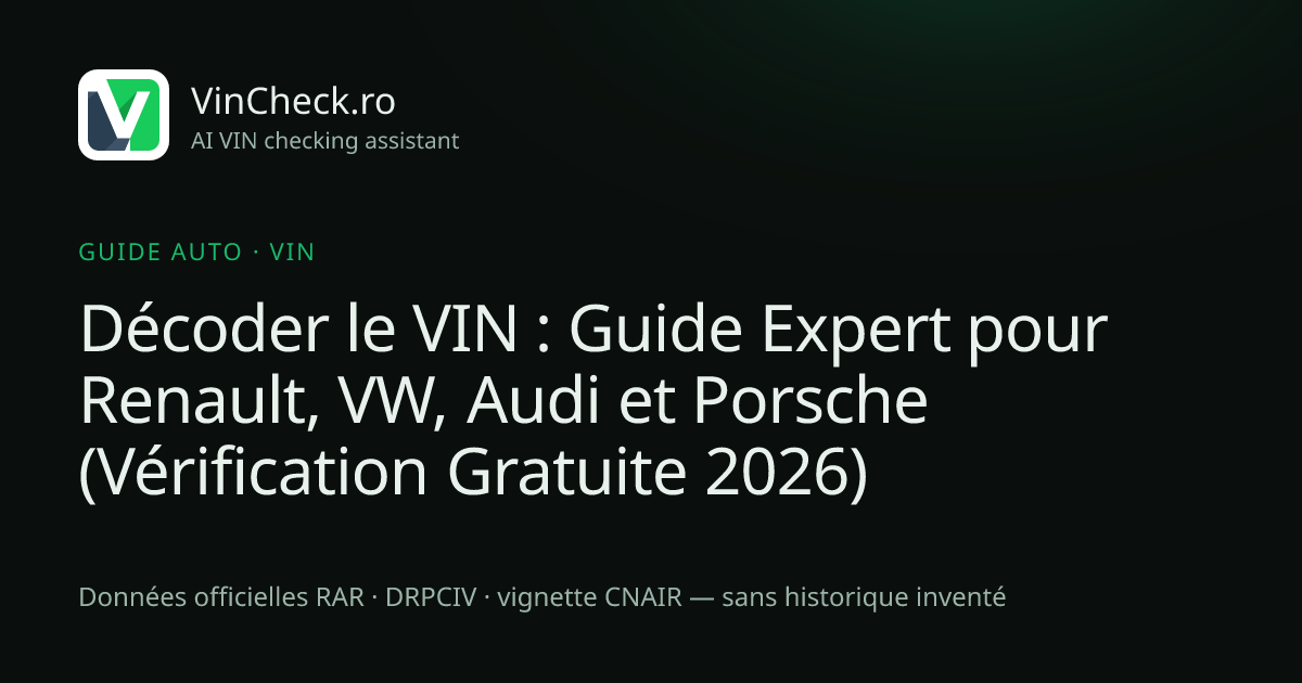 Décoder le VIN : Guide Expert pour Renault, VW, Audi et Porsche (Vérification Gratuite 2026)
