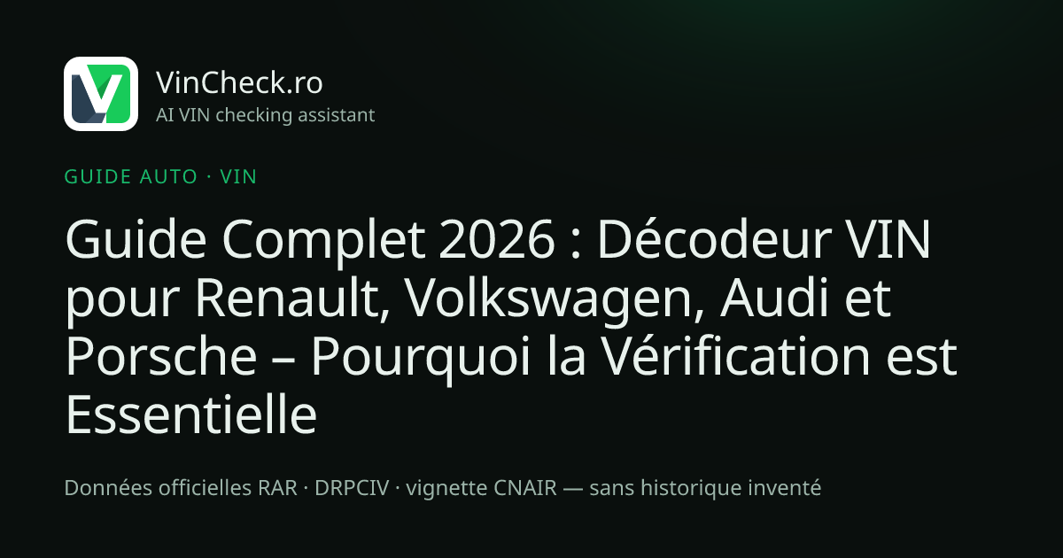 Guide Complet 2026 : Décodeur VIN pour Renault, Volkswagen, Audi et Porsche – Pourquoi la Vérification est Essentielle