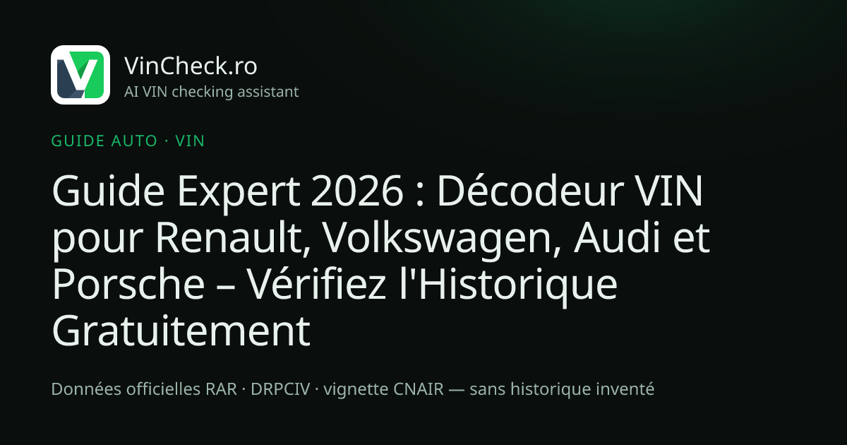 Guide Expert 2026 : Décodeur VIN pour Renault, Volkswagen, Audi et Porsche – Vérifiez l'Historique Gratuitement
