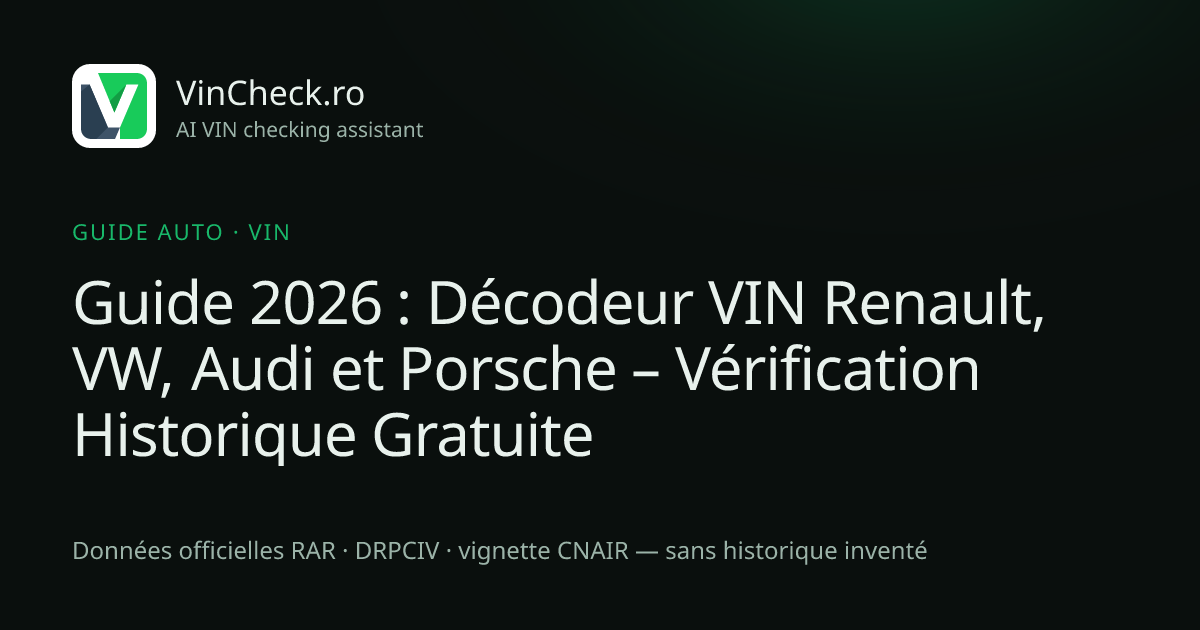 Guide 2026 : Décodeur VIN Renault, VW, Audi et Porsche – Vérification Historique Gratuite